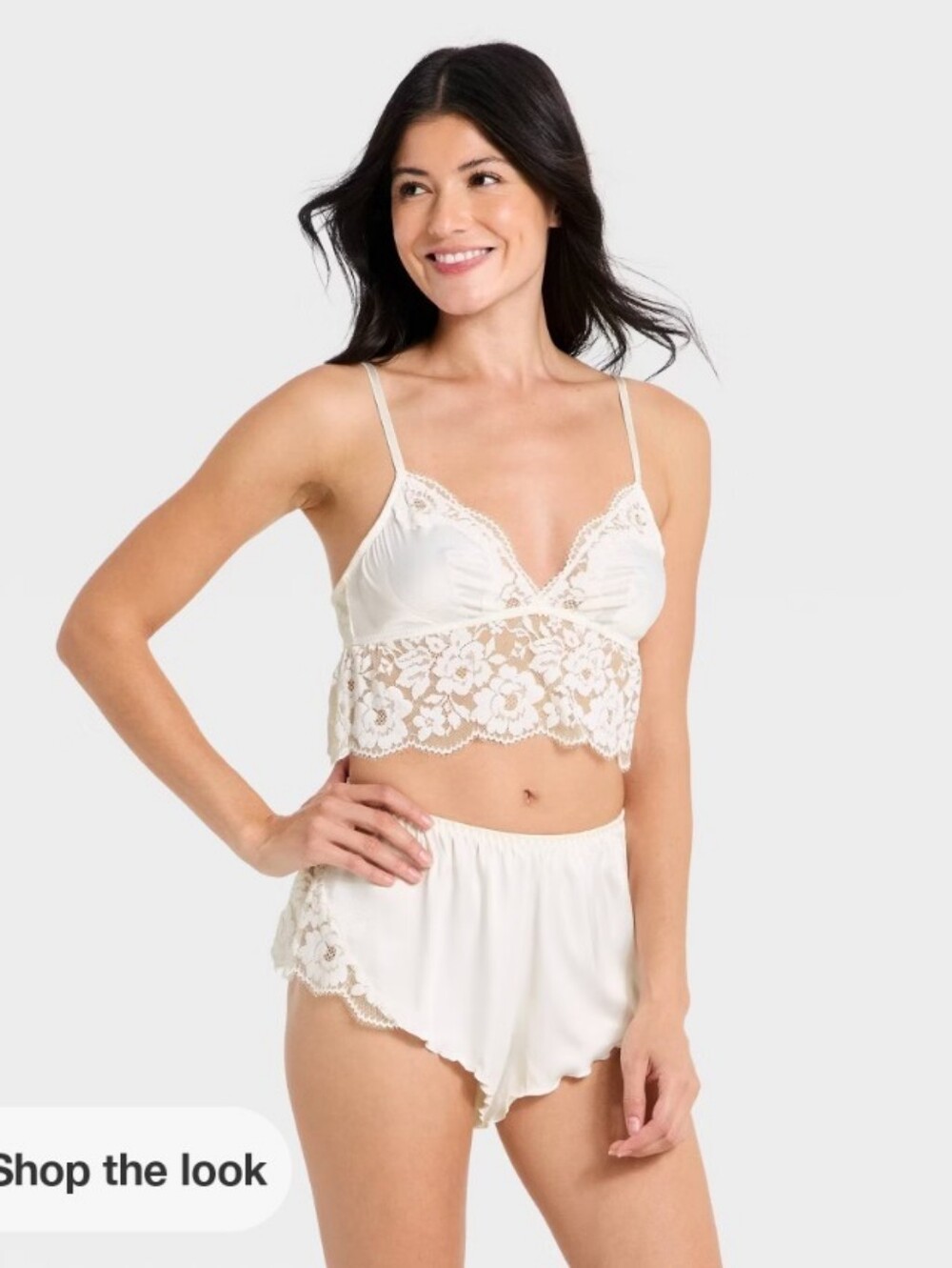 Lace-Back Camisole & Shorts Sleep Set - Cream